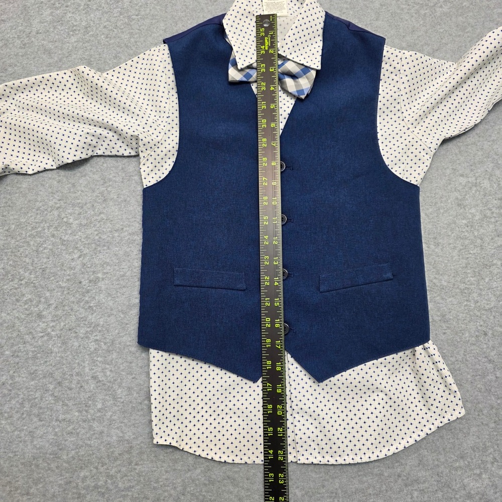 Van Heusen Boy Size 8 3 Piece Dress Set Blue Plaid Bow Tie White Dot Shirt Vest - Picture 9 of 12